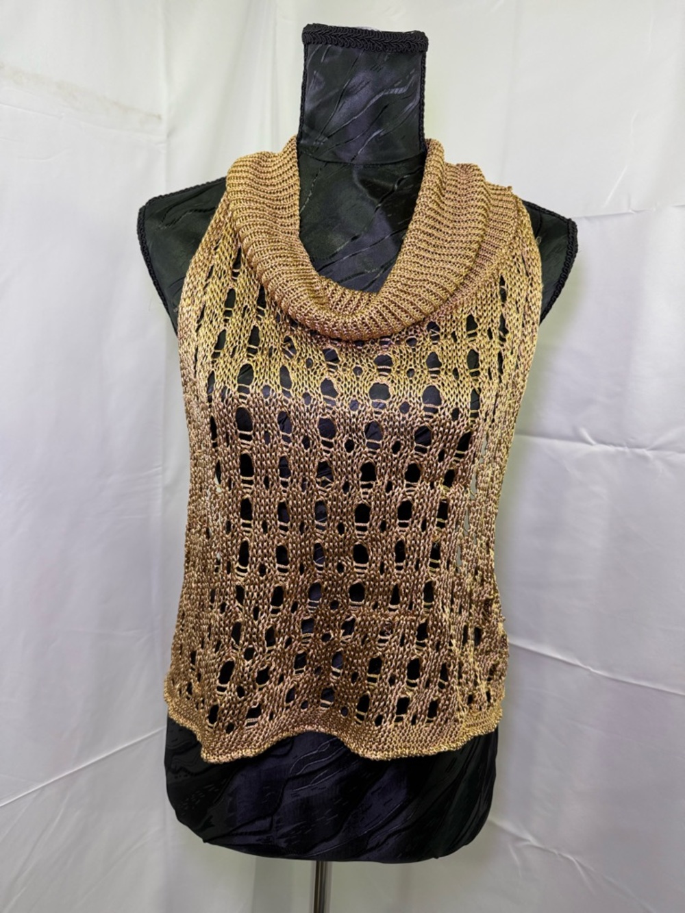 Free People  euphoria Metallic Gold Open-Knit Sleeveless Top